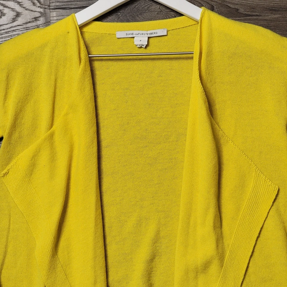 Diane Von Furstenberg Cardigan Womens Petite Yellow Wool Cashmere Open Sweater - Image 2 of 4