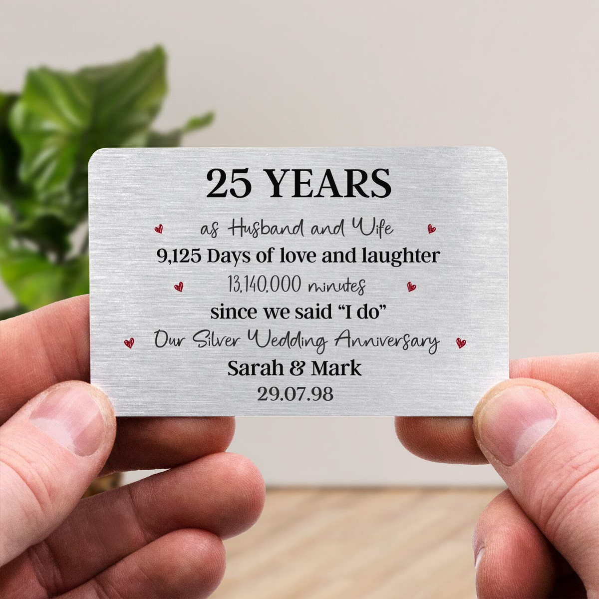 25th Silver Wedding Anniversary Wallet Card Gift Husband Wife 25 Years  Married