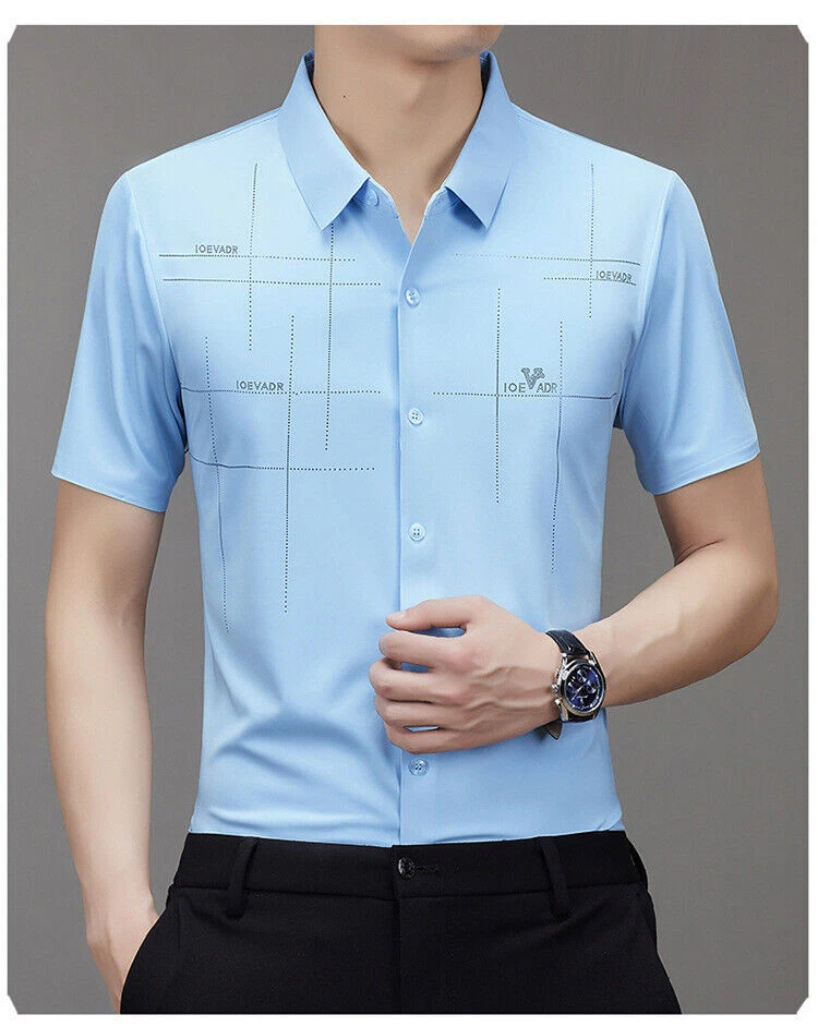 Men Anti-Wrinkle Ice Silk Quick-Drying Short Sleeve Stretch Business Work Shirt Men Anti-Wrinkle Ice Silk Quick-Drying Short Sleeve Stretch Business Work Shirt