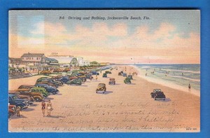 Postcard-Driving-and-bathing-Jacksonville-Beach-FL-Vintage-135