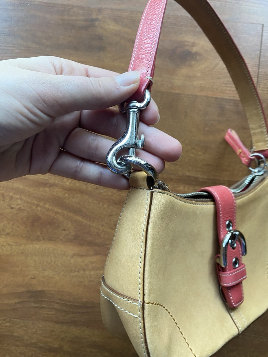 Y2K Coach Mini Bag Hampton Beige Tan red Buckle Excellent