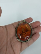UNIQUE ANCIENT EGYPTIAN ANTIQUE Statue of Scorpion Dead Amber Pendent Necklace