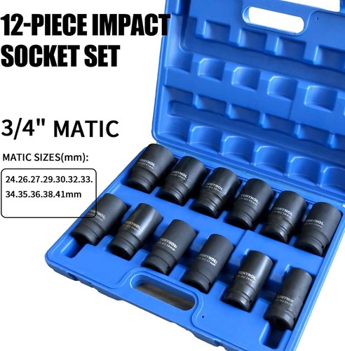 Durable 3/4 Deep Impact Socket Set – 12 Metric Pieces, Secure 6-Point Grip - Picture 4 of 9