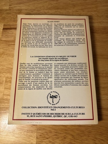 La Condition Feminine En Milieu Ouvrier / Une Enquate Changing Culturels PB 1982 - Foto 2 di 11
