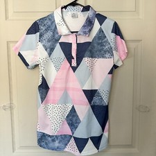 Polo Mens Medium Golf Geometric Performance Shirt Multicolor Stretch Lightweight