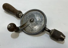 Vintage Stanley Handyman No H1214 Blue Wood Handle Hand Crank Drill Eggbeater