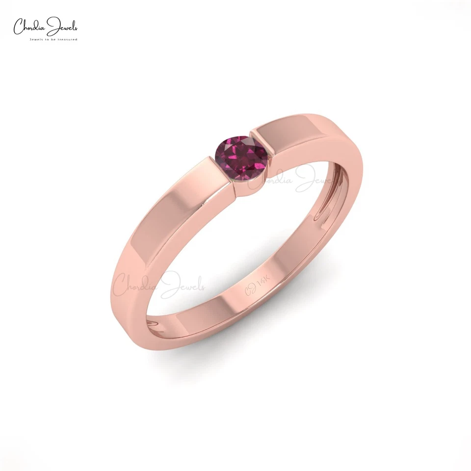 0.15 CT Natural Rhodolite Garnet Handmade 14k Solid Gold Band Wedding Gift Ring - Image 2 of 4