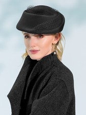 Black Fascinator Hat Wool Pillbox Hats Cocktail Party Church Fedora With Mesh