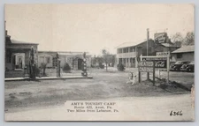 Amy's Tourist Camp Route 422 Avon PA Pennsylvania Postcard Gas Pumps Cola