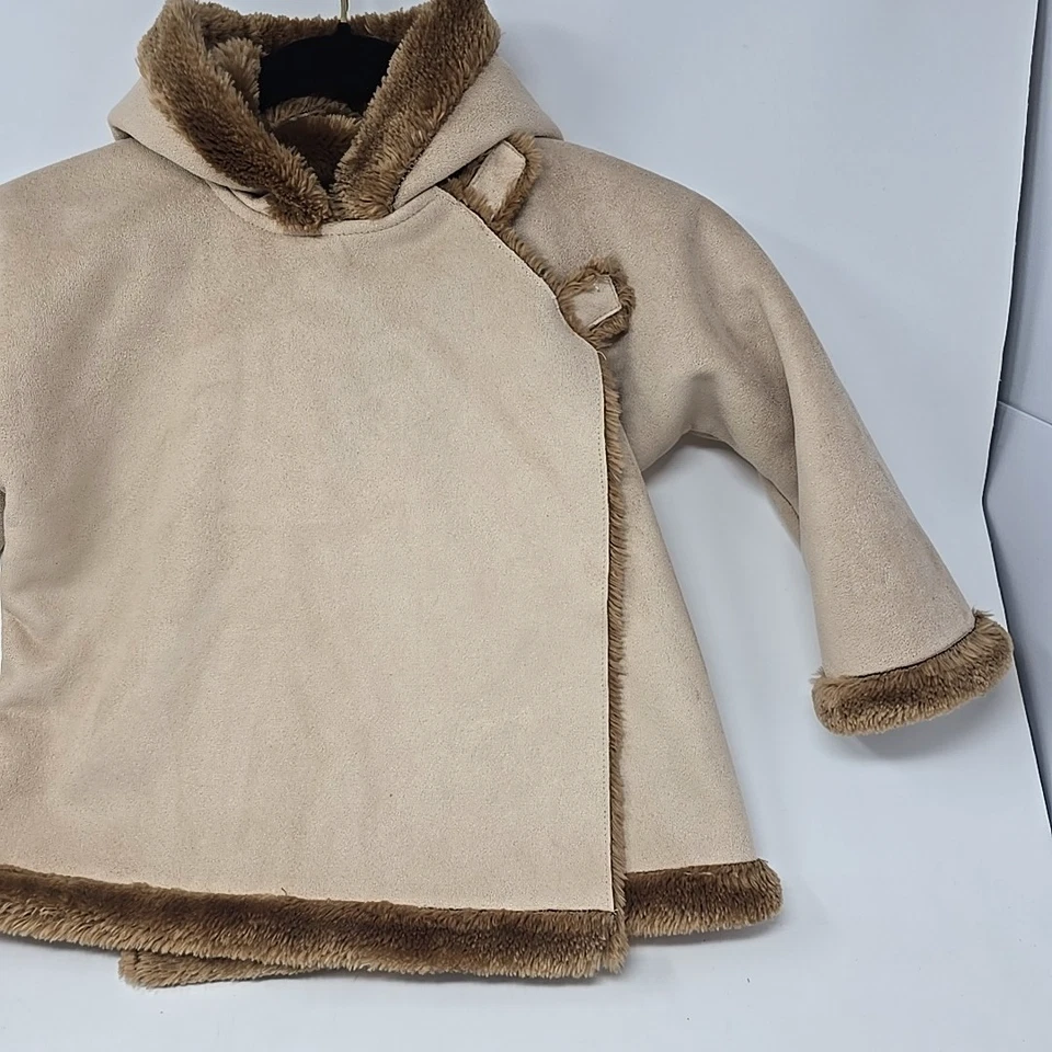 Casaco Widgeon marrom bronzeado camurça sintética pele sintética com capuz manga longa tamanho 24M - Imagem 2 de 4