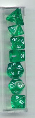 New MINI-RPG Dice Set of 7 (Tube) - Translucent Green