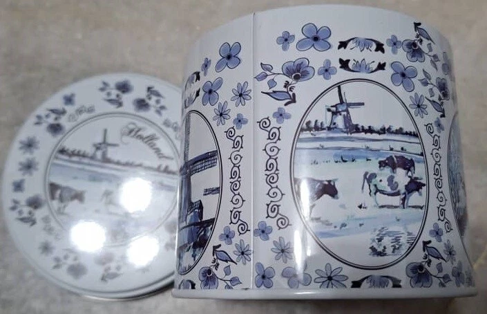 Used EMPTY Holland Porcelain designed Cannister Tin Container Honey Waffles - Image 2 of 4
