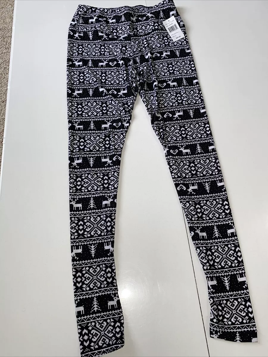 Justify Jr Women s Medium Black White Holiday Fair Isle Leggings Christmas