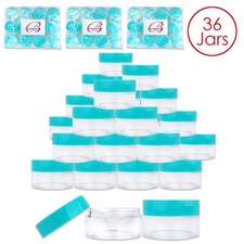Beauticom® (36PCS) 20G/20ML Round Clear Plastic Refill Jars with Teal Lids
