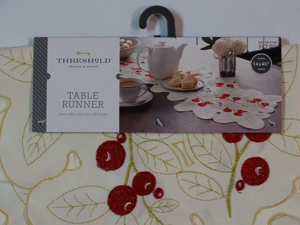 New! Threshold™ Berry Cutwork Table Runner 14 X 40 - Image 3 of 4