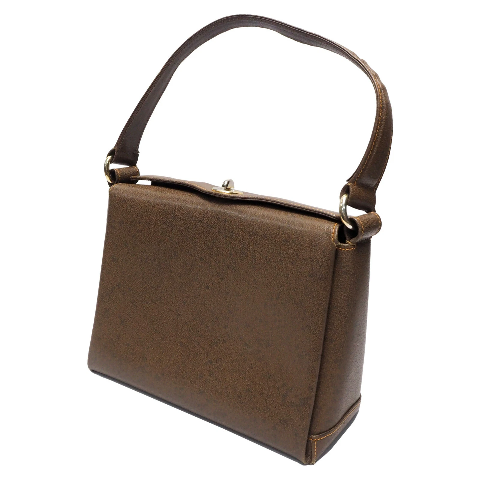 Ancien sac à main Gucci GUCCI peau de porc/cuir marron/or simple formel années 70 vintage