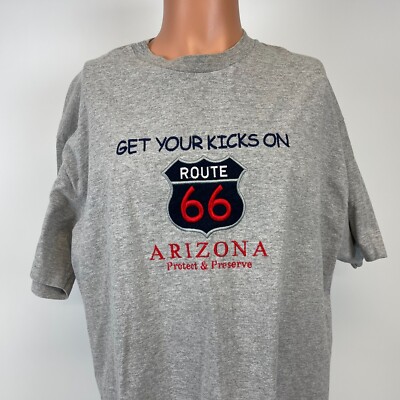Vintage Y2K Route 66 Arizona T Shirt Mens Size XL Grey Get Your Kicks On