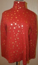 Women's Time & Tru Red Stars Long Sleeve Turtleneck Shirt Top Sizes S-3X