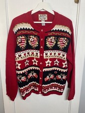 Vintage 2002 Heirloom Collectibles Womens Knit Cardigan Ugly XMAS Sweater L EUC