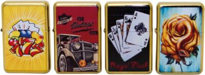 STURMFEUERZEUG * Goldis * 4 MOTIVE, Faro Benzinfeuerzeug Nostalgie 777 Vintage