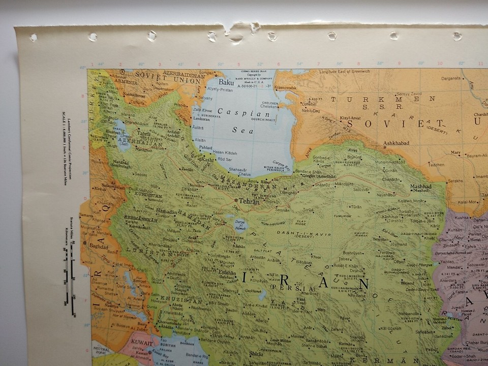 Vintage IRAN & AFGHANISTAN Atlas Map 1964 Encyclopedia Britannica World