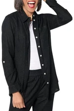 Denim & Co. Naturals Linen Blend Regular Button-Front Tunic Black