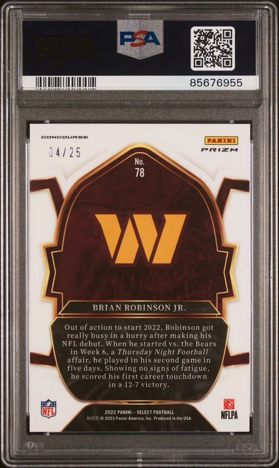 2022 Panini Select Brian Robinson JR #78 Tie Dye 04/25 PSA 10 - Image 2 of 3