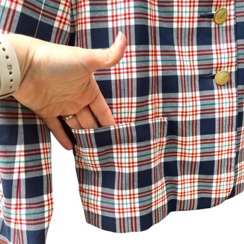 Lizsport Vintage 80s Button Front Blazer Jacket Red Blue Gingham Womens Size 6 - Picture 4 of 8