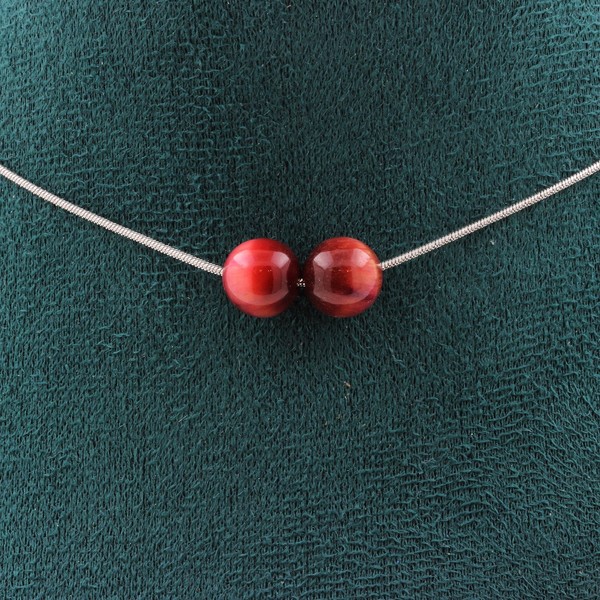 Halskette 2 Perlen Tigerauge Bicolor 8 Mm. Kette Aus Edelstahl Halskette Fem-image