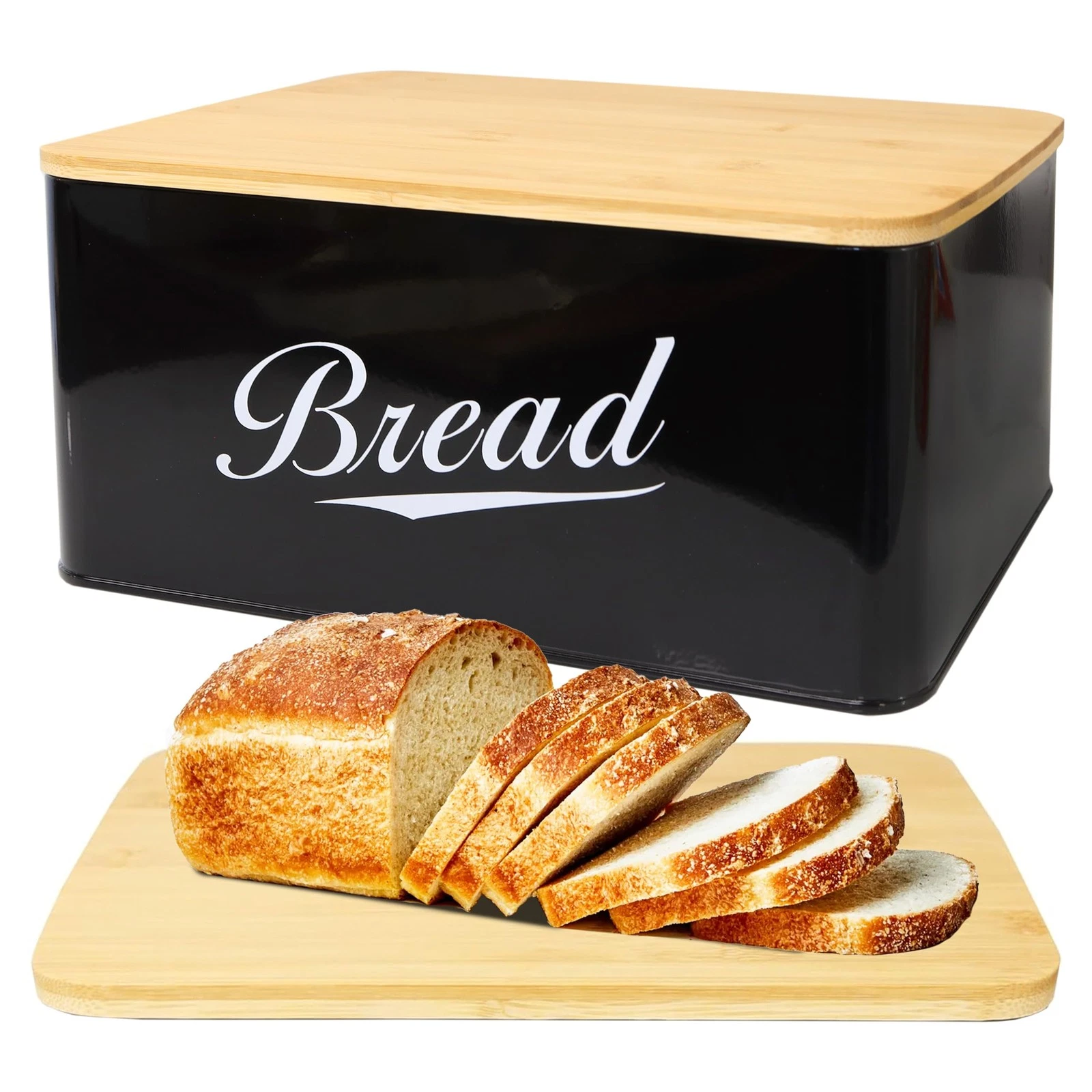 Modern Metal Bread with Cutting Board Lid, Bread Storage Container for Kitche...