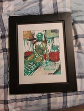Vintage Original Oil Painting Portrait Nude "The Green Lady" Signed Framed 