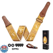 WELAIYOOUQ Guitar Strap, embroidery Jacquard and Genuine Leather Guitar Strap