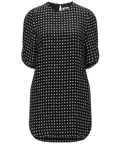 SAINT LAURENT (YSL) Abito Saint Laurent Seta Cambio Nero Stampa Stella Manica Corta Taglia 36 Small Mgd