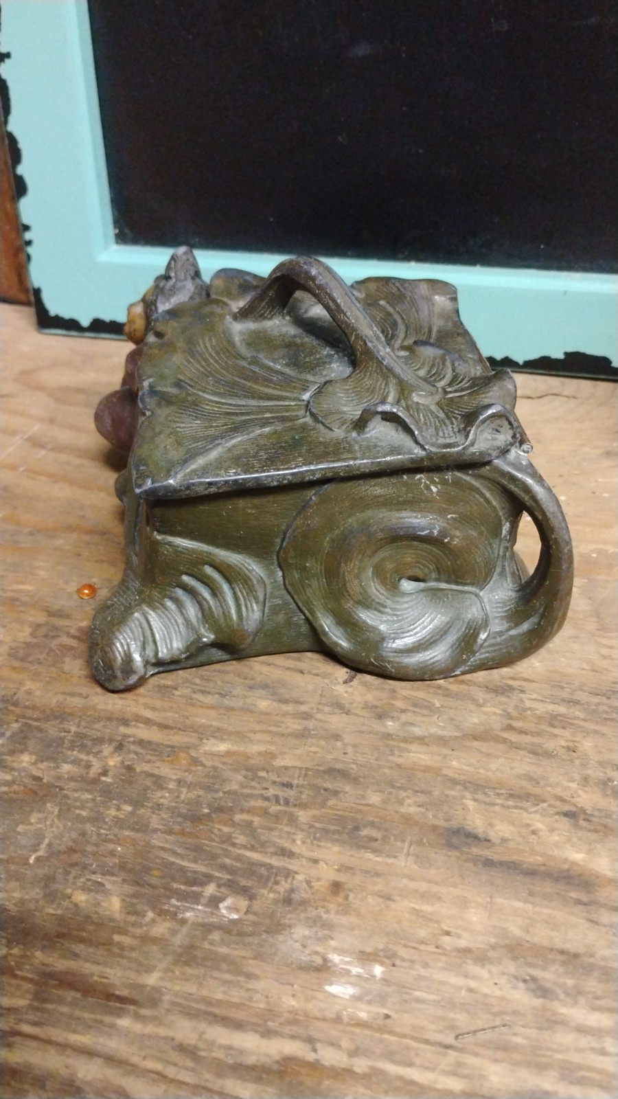 antique art nouveau bronze lady embossed  Jewelry Trinket container