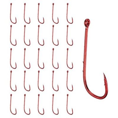 100Pcs Bait Holder Fishing Hook, Long Shank Barbed Fishing Hooks, 4#, Red