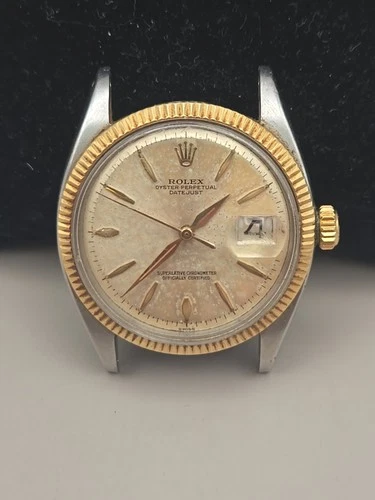 Rolex Oyster Datejust 1601 Champagne Dial 36mm YG Fluted Bezel Mens Wristwatch
