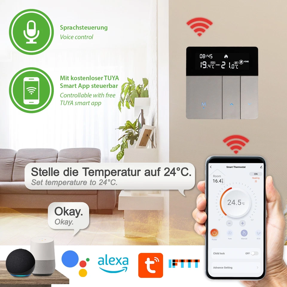 WiFi Smart Thermostat Raumthermostat Tuya App Heizungssteuerung Fußbodenheizung - Bild 3 von 4