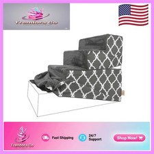 Gray Lattice Non-Slip 4-Step Dog Stair Cover for Safe Pet Access