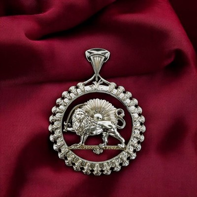 Perser Löwe & Sonne Anhänger - 925 Sterling Silber Halskette, Kaiserliche Mythologie,