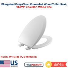 Elongated Easy-Clean Enameled Wood Toilet Seat, 18.875  x 14.125  , White 1 Pc