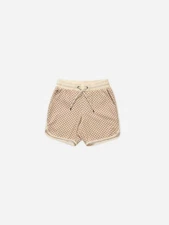 Rylee + Cru Del Mar Shorts Clay Micro Check Kids Bottoms Size 6-7 Years