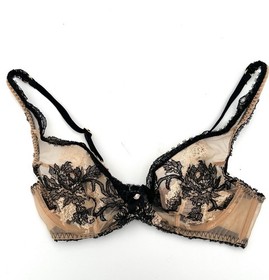 Agent Provocateur Luciela Bra 32C Peach Nude w Black Peony Floral Lace Lingerie