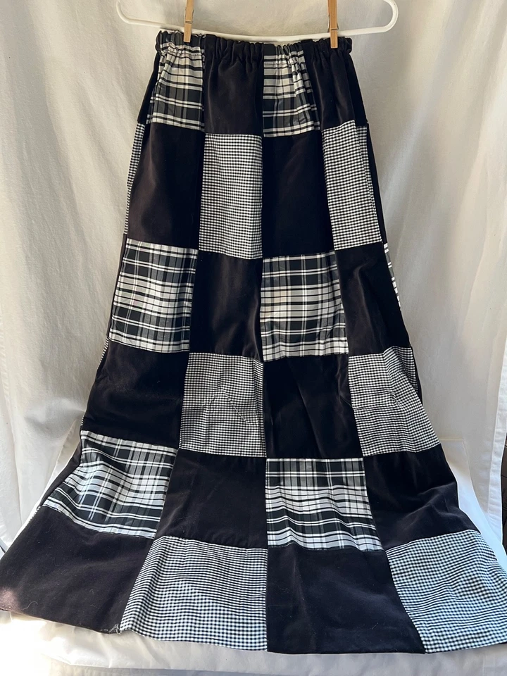 Falda Vintage 'Clothes Horse' Años 60 70 Formal Algodón Terciopelo Cuadros Maxi Boho Foto 2 de 4