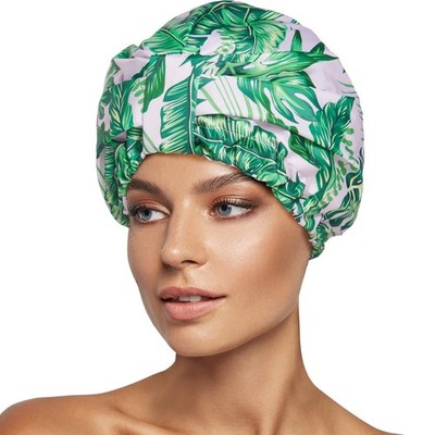 Luxury Shower Cap for Women Reusable Waterproof, Double Layered Shower Hair C...