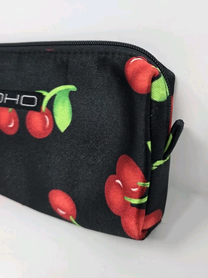 Soho Black Cosmetic Bag with Red Cherry Print – Zipper Pouch Makeup Case - Image 3 of 4
