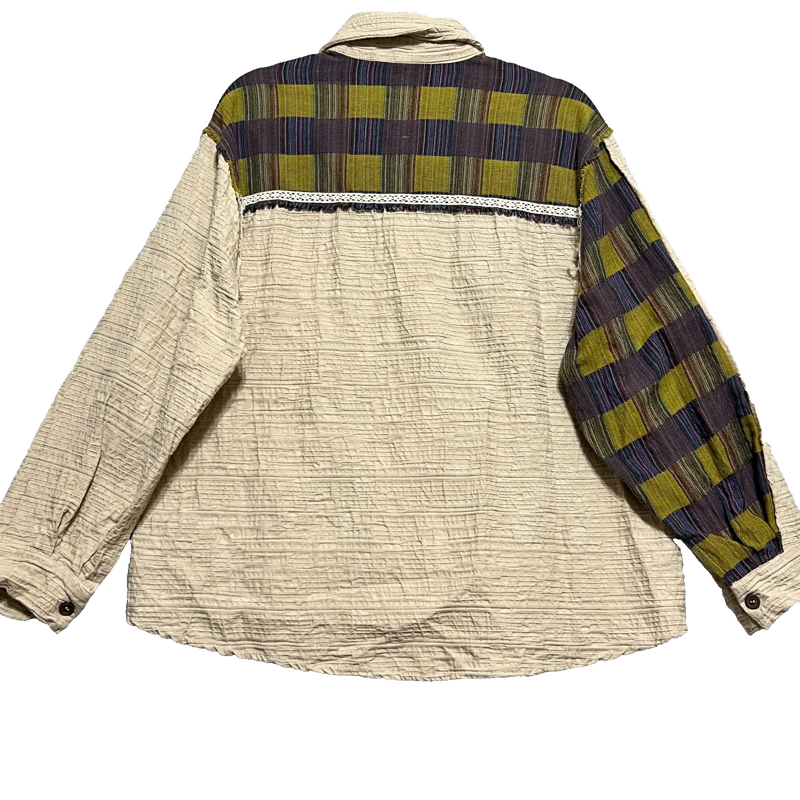POL Patchwork Oversized Button Up Shirt Womens M … - image 3