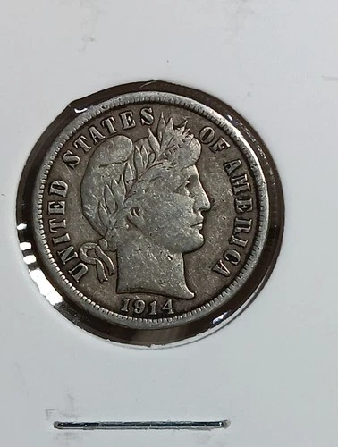 1914 Barber Dime. 90% Silver.  Nice Grade Old US Coin! Item F12U7