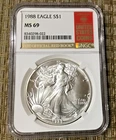 1988 SILVER EAGLE NGC MS69 OFFICIAL RED BOOK LABEL ~ 1oz .999 FINE SILVER