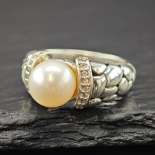 Effy Diamond Pearl Ring Sterling Silver Size ...