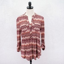 Ava & Grace Small Purple Pink White Split Neck Pull Over Blouse Top Roll Tab Sl